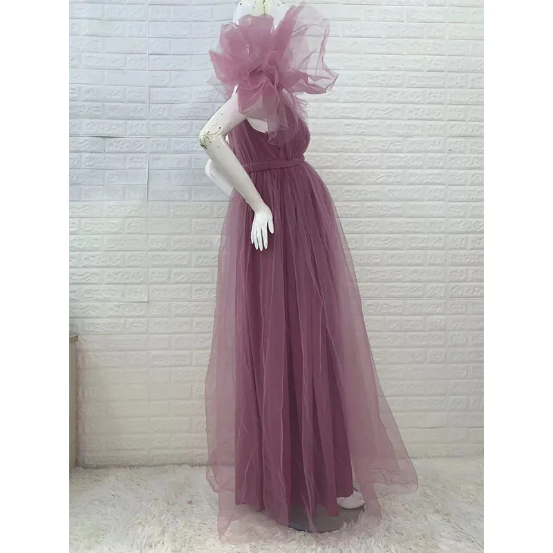 New Pregnancy Woman Dress Lace Photography Clothes Short Sleeve Dresses Tulle Maternity V Neck Split Skirt Photoshoot Props