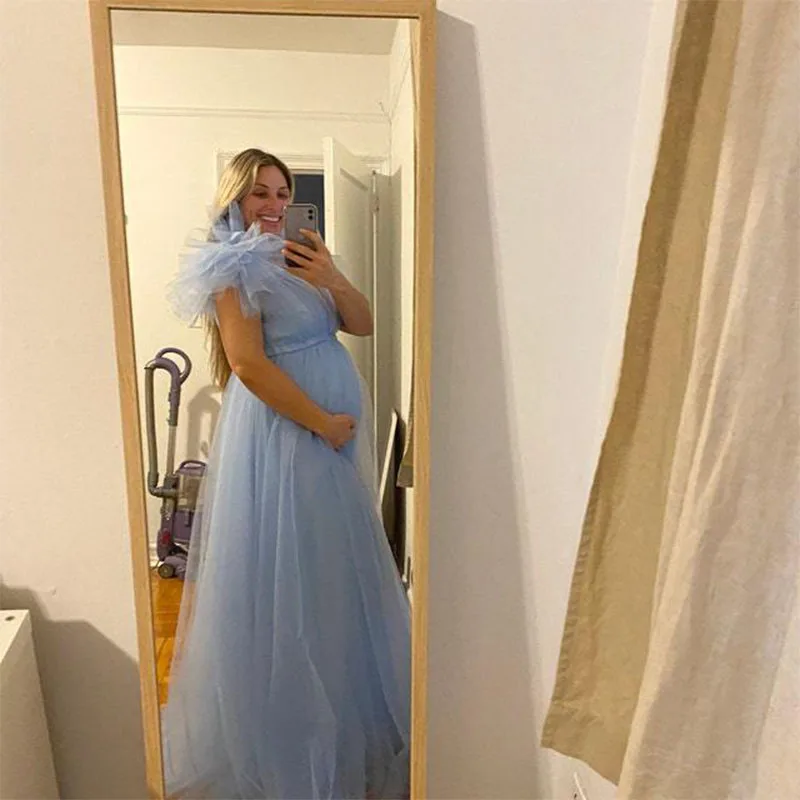 New Pregnancy Woman Dress Lace Photography Clothes Short Sleeve Dresses Tulle Maternity V Neck Split Skirt Photoshoot Props