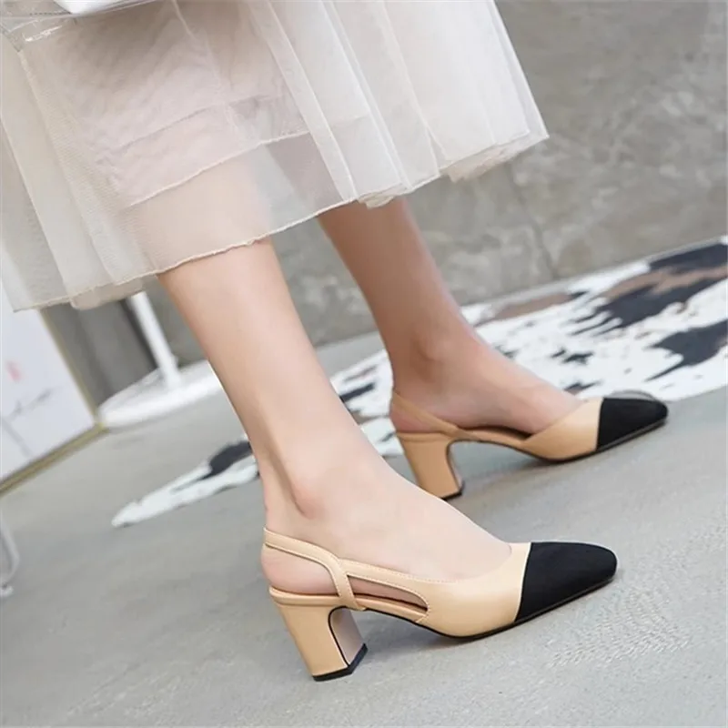 2025 Summer Women Luxury High Heels Shoes for Woman's Color Splicing Mixed Color Round Toe Sandals Ladies Slippers Casual Shoes