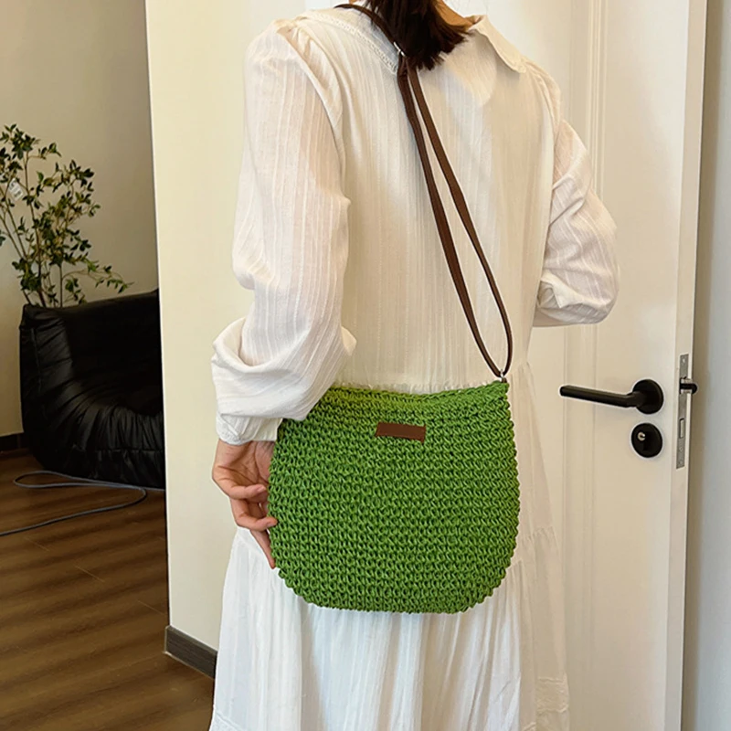 Bohemian Straw Beach Bags For Women High Capacity Handmade Shoulder Bag Casual Woven Totes Bag Shopping Clutch Handbag Purse