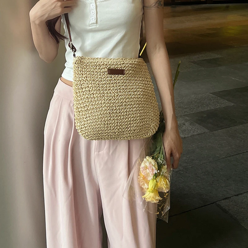 Bohemian Straw Beach Bags For Women High Capacity Handmade Shoulder Bag Casual Woven Totes Bag Shopping Clutch Handbag Purse