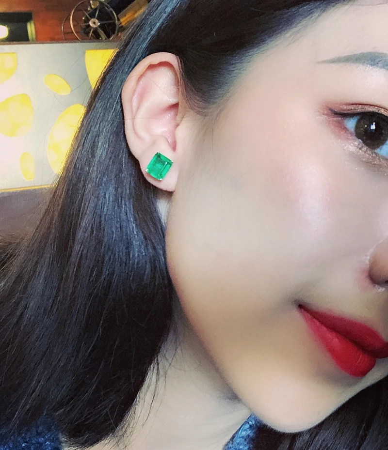 FFGems 100% Sterling Silver 925 Earrings Emerald Paraiba White Gold Green Square for Women Fine Jewelry wholesale Party Gift box