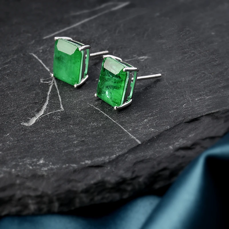 FFGems 100% Sterling Silver 925 Earrings Emerald Paraiba White Gold Green Square for Women Fine Jewelry wholesale Party Gift box