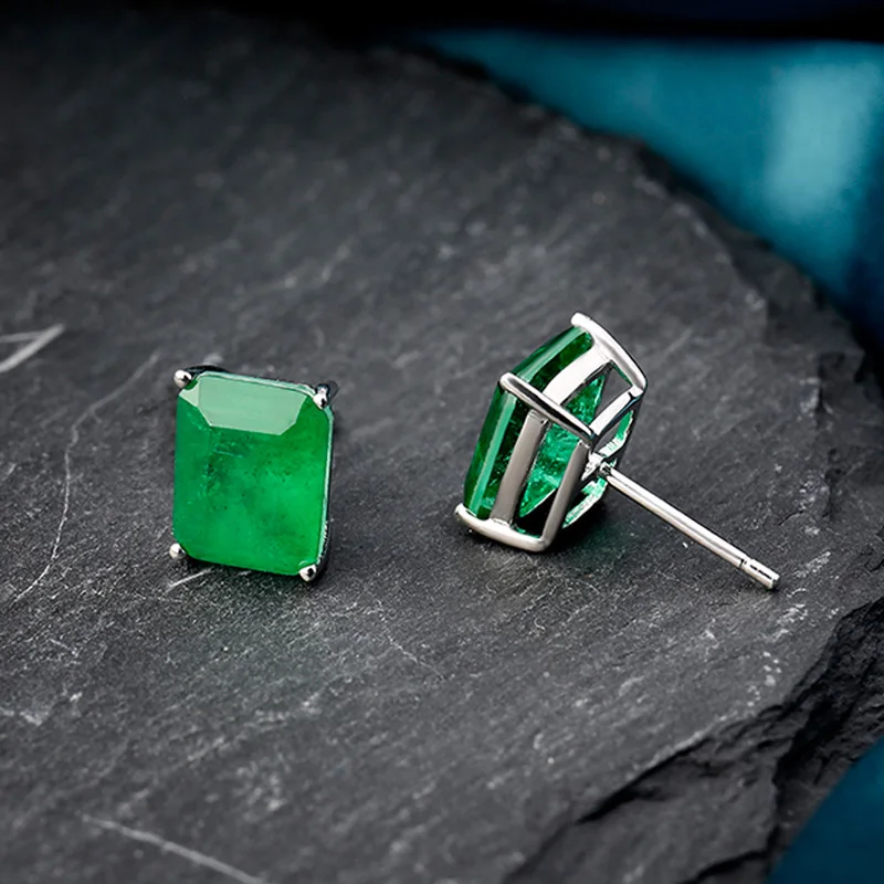 FFGems 100% Sterling Silver 925 Earrings Emerald Paraiba White Gold Green Square for Women Fine Jewelry wholesale Party Gift box