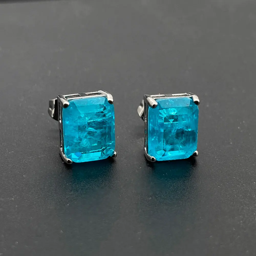 FFGems 100% Sterling Silver 925 Earrings Emerald Paraiba White Gold Green Square for Women Fine Jewelry wholesale Party Gift box