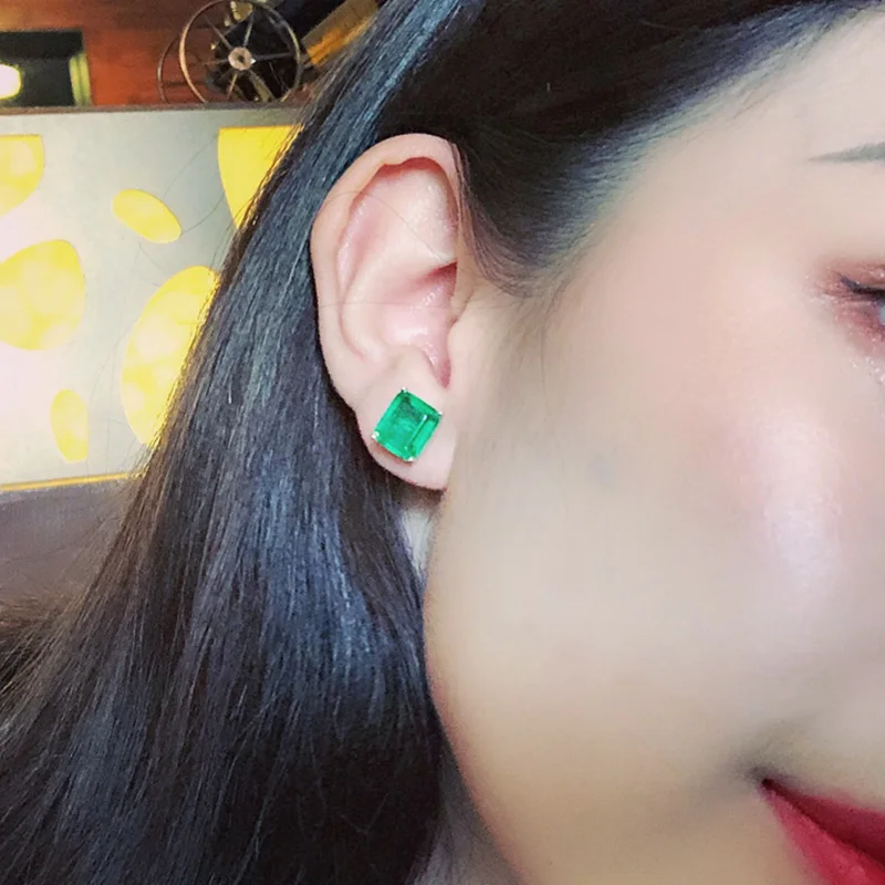 FFGems 100% Sterling Silver 925 Earrings Emerald Paraiba White Gold Green Square for Women Fine Jewelry wholesale Party Gift box