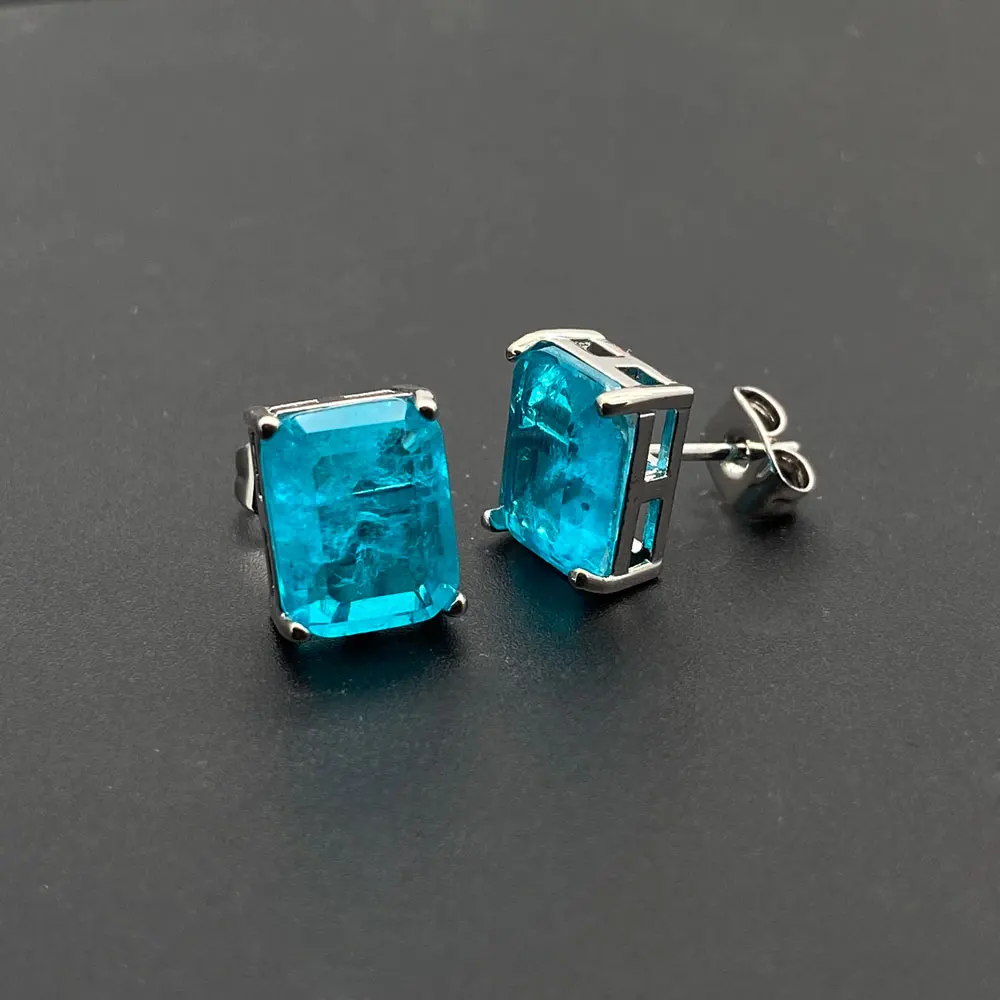 FFGems 100% Sterling Silver 925 Earrings Emerald Paraiba White Gold Green Square for Women Fine Jewelry wholesale Party Gift box