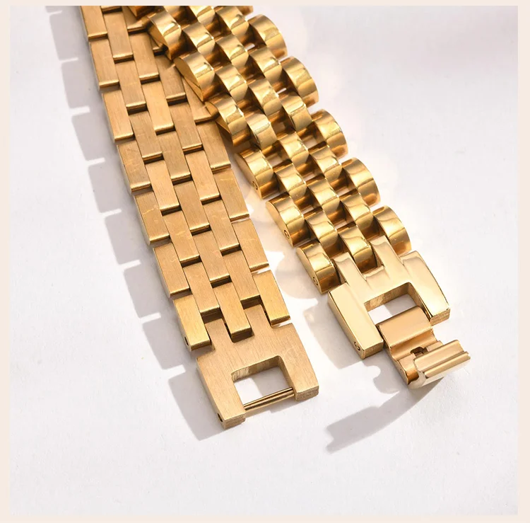 12mm Stainless Steel Link Chain Bracelet for Women, 18k Gold Plated Width Bangle, Stackable Jewelry