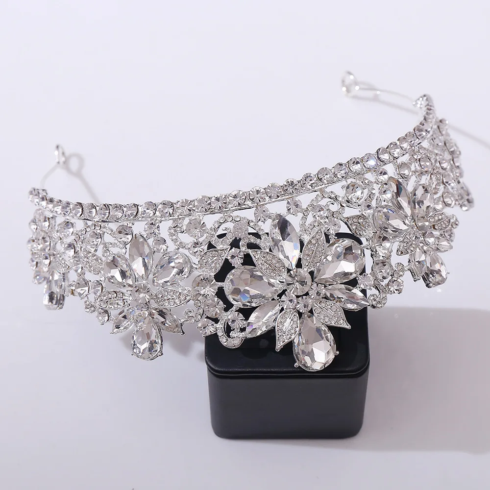 DIEZI Luxury Sweet Cute Flower Opal Tiara Crown For Women Wedding Party Elegant Bridal Bride Crystal Crown Hair Accessories