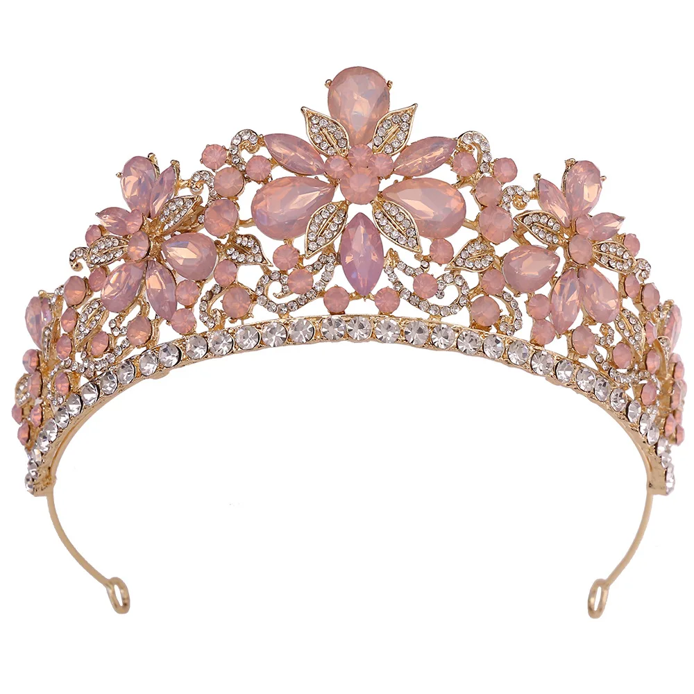 DIEZI Luxury Sweet Cute Flower Opal Tiara Crown For Women Wedding Party Elegant Bridal Bride Crystal Crown Hair Accessories