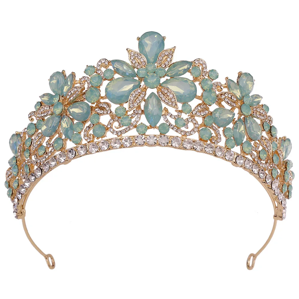 DIEZI Luxury Sweet Cute Flower Opal Tiara Crown For Women Wedding Party Elegant Bridal Bride Crystal Crown Hair Accessories