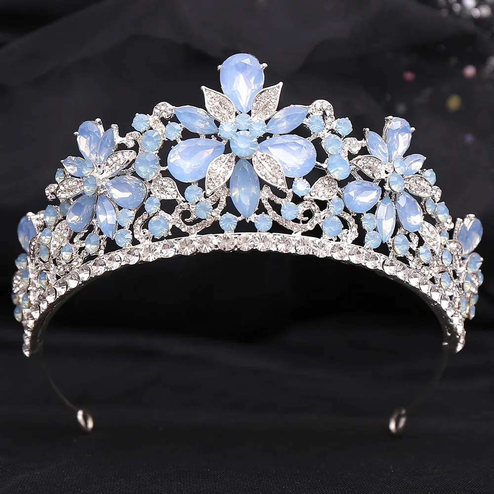 DIEZI Luxury Sweet Cute Flower Opal Tiara Crown For Women Wedding Party Elegant Bridal Bride Crystal Crown Hair Accessories