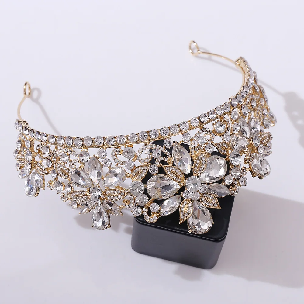 DIEZI Luxury Sweet Cute Flower Opal Tiara Crown For Women Wedding Party Elegant Bridal Bride Crystal Crown Hair Accessories