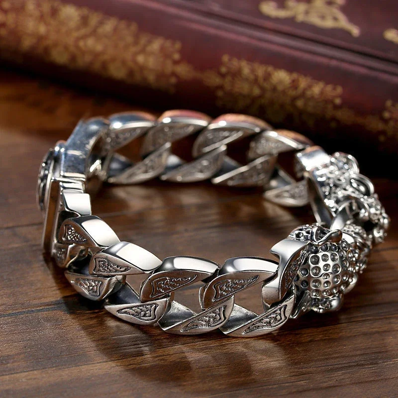 HX Leopard Horsetail Braided Silver Bracelet Men's And Women's Retro Original Handmade Bracelets for women Fashion Jewelry