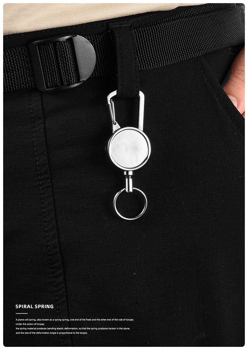 Resilience Kevlar Rope Elastic Keychains Metal Keyring Sporty Retractable Alarm Keychain Anti-lost Telescopic Keys Trinket H62