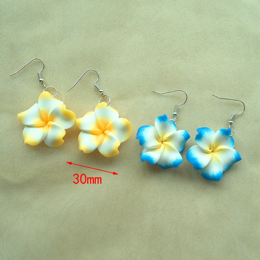 6/12pairs 3cm Polymer Clay Plumeria Flowers Hawaiian Earrings Mixed Frangipani Earrings For Women Hawaii Jewelry Accessories