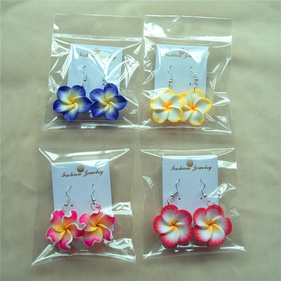 6/12pairs 3cm Polymer Clay Plumeria Flowers Hawaiian Earrings Mixed Frangipani Earrings For Women Hawaii Jewelry Accessories