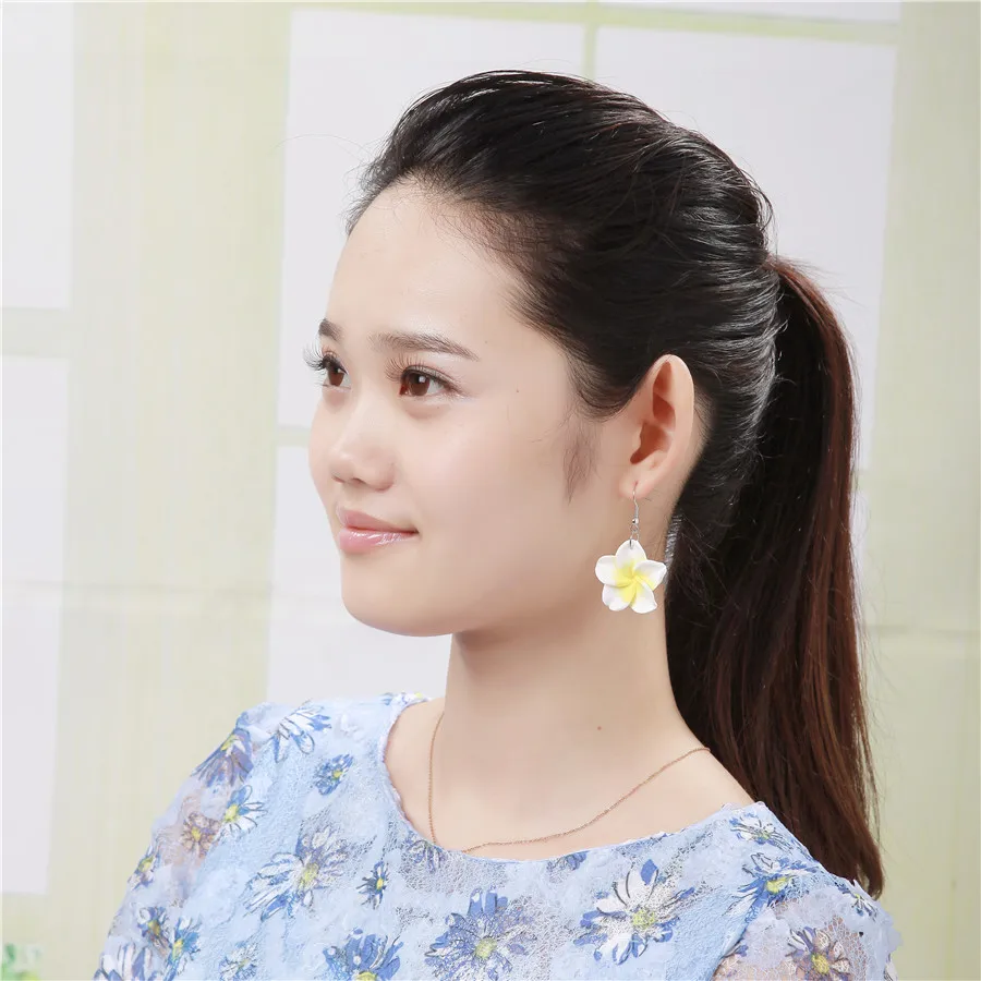 6/12pairs 3cm Polymer Clay Plumeria Flowers Hawaiian Earrings Mixed Frangipani Earrings For Women Hawaii Jewelry Accessories