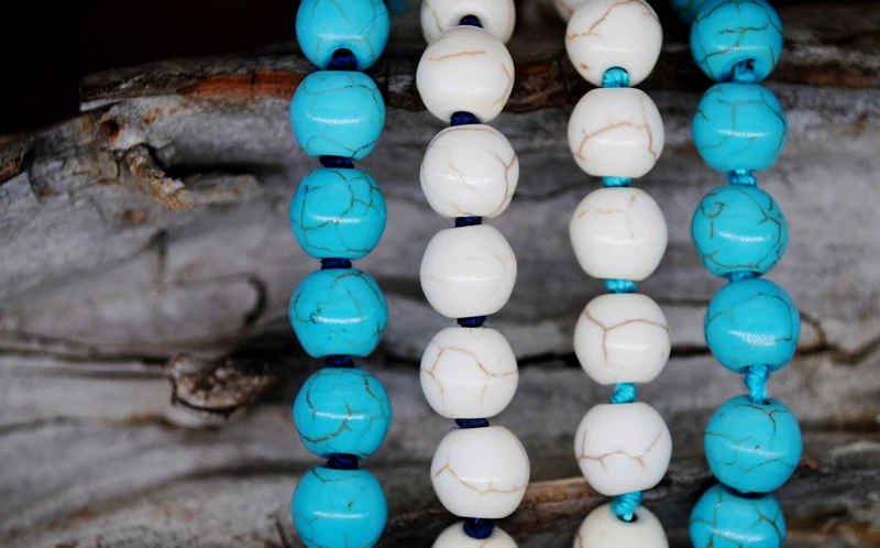 Women Turquoise Necklace Retro Simple Blue White Natural Stone Accessory Handmade Beaded Tassel Sweater Chain