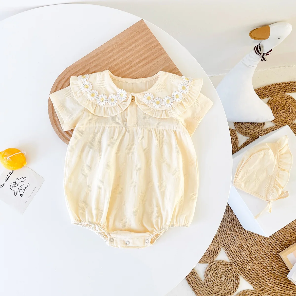 Sanlutoz Princess Floral Newborn Baby Girls Bodysuits Cotton Summer Short Sleeve Girls Clothing Cute with Hat