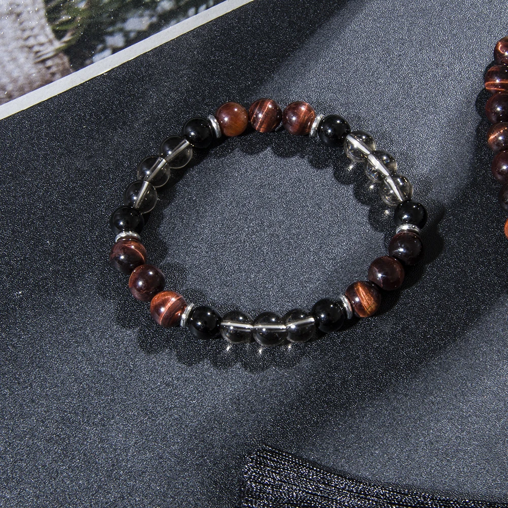 8mm Red Tiger Eye Black Onyx 108 Mala Beaded Necklace Yoga Prayer Meditation Rosary for Men and Women Japamala Jewelry Set