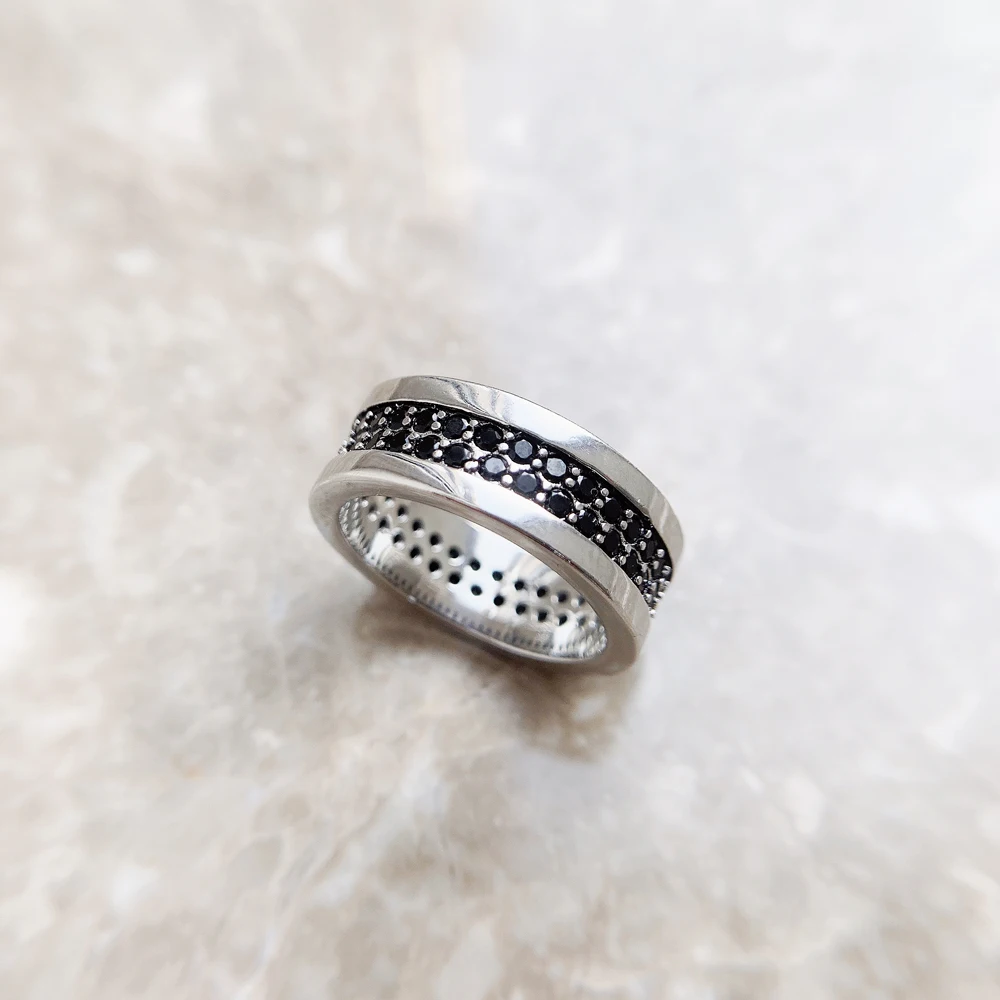 Classic Black Zirconia Band Ring,Europe Style Jewelry Fine Jewerly For Men & Women Gift In 925 Sterling Silver,Super Deals
