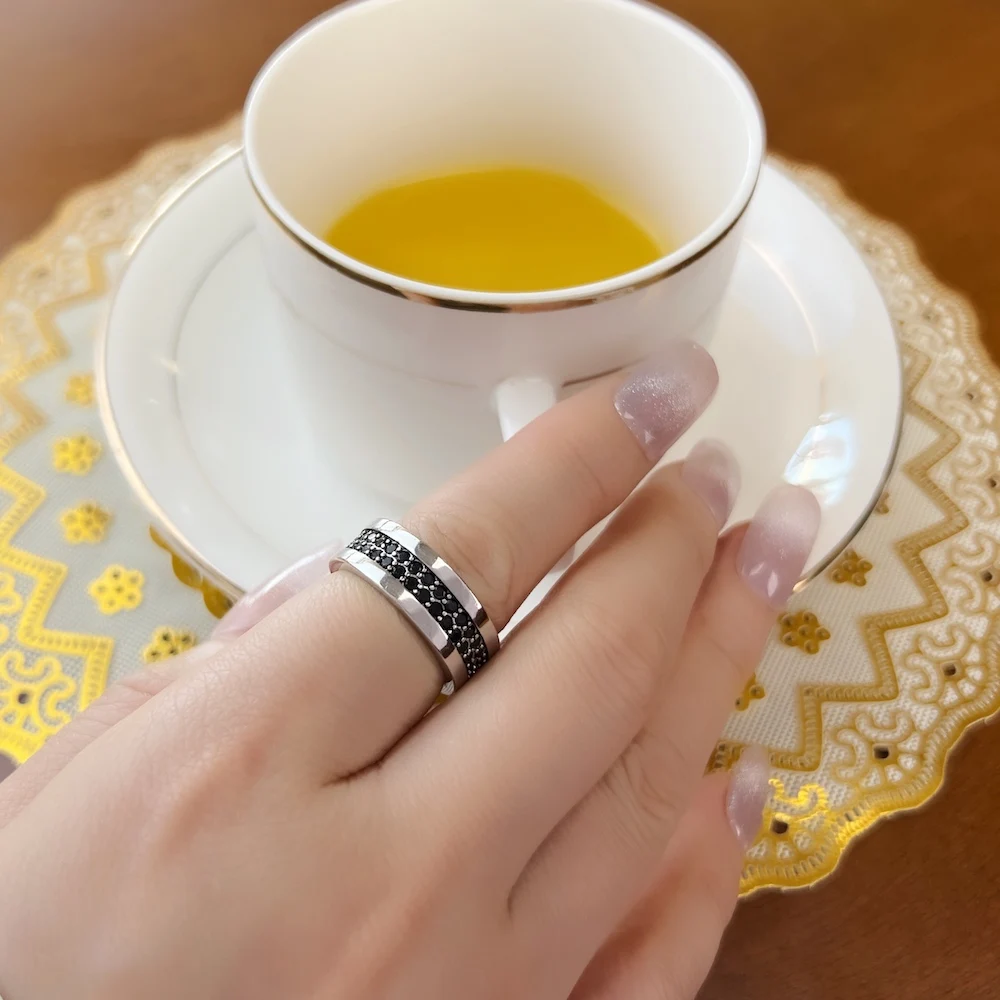 Classic Black Zirconia Band Ring,Europe Style Jewelry Fine Jewerly For Men & Women Gift In 925 Sterling Silver,Super Deals