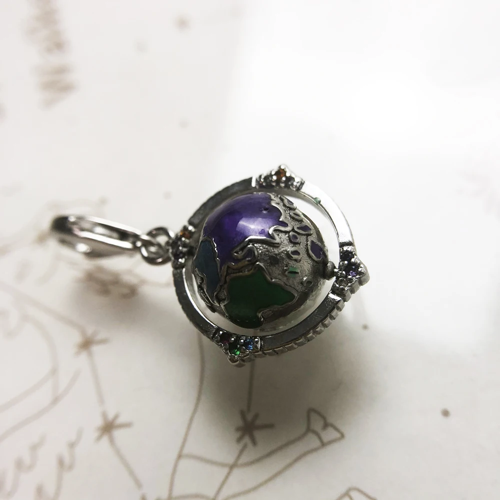 Vintage Rotating Globe Colourful Charm Brand New Fine Women Men Jewelry 925 Sterling Silver Pendant