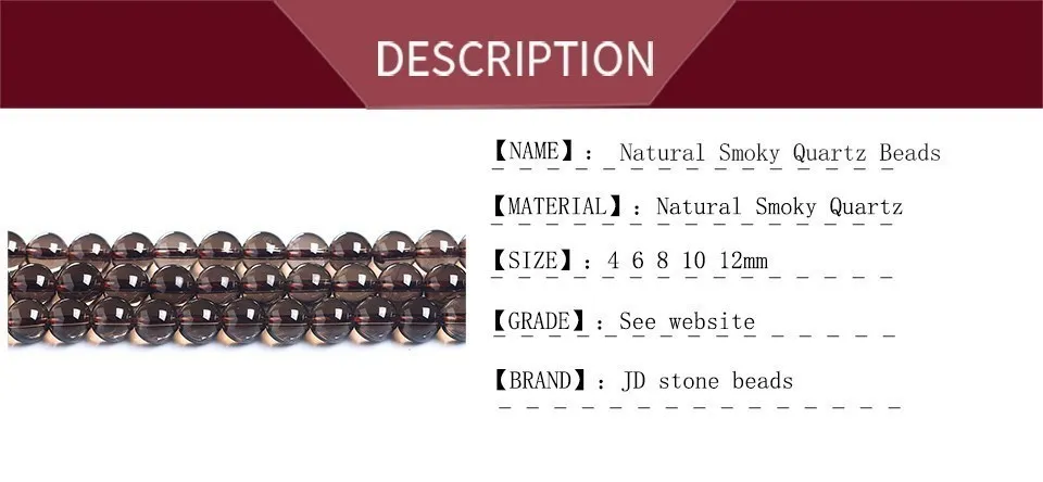 Genuine Natural Smoky Quartz Round Smooth Clear Crystal Beads Loose Spacer Bead For Jewelry Making Bracelet Necklace Accessory