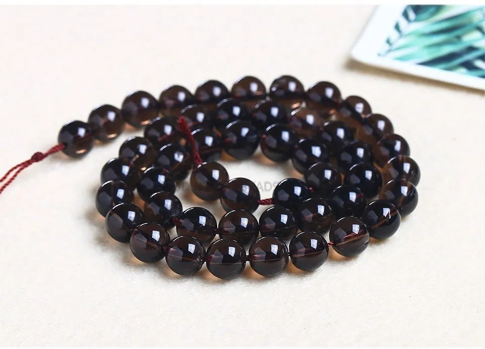 Genuine Natural Smoky Quartz Round Smooth Clear Crystal Beads Loose Spacer Bead For Jewelry Making Bracelet Necklace Accessory