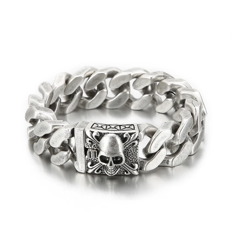 20mm Big and Heavy Chunky Cuban Chain Bracelet Men With Devil Ghost Skull Charm Vintage Magical Jewelry Best Gift For Friends