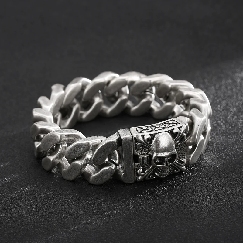 20mm Big and Heavy Chunky Cuban Chain Bracelet Men With Devil Ghost Skull Charm Vintage Magical Jewelry Best Gift For Friends