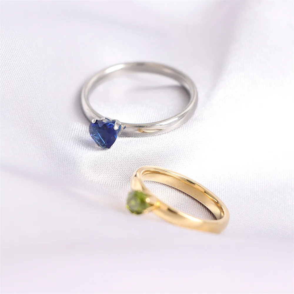 20Pcs/Lot Fashion Colorful Heart Crystal Stainless Steel Rings Jewelry For Women Gold Silver Plated Wedding Party Gift Wholesale