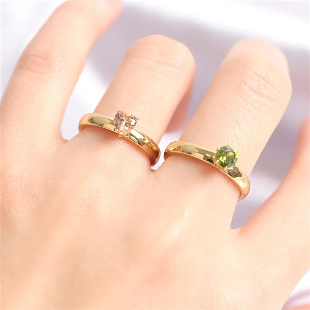 20Pcs/Lot Fashion Colorful Heart Crystal Stainless Steel Rings Jewelry For Women Gold Silver Plated Wedding Party Gift Wholesale