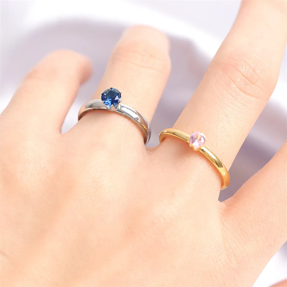 20Pcs/Lot Fashion Colorful Heart Crystal Stainless Steel Rings Jewelry For Women Gold Silver Plated Wedding Party Gift Wholesale