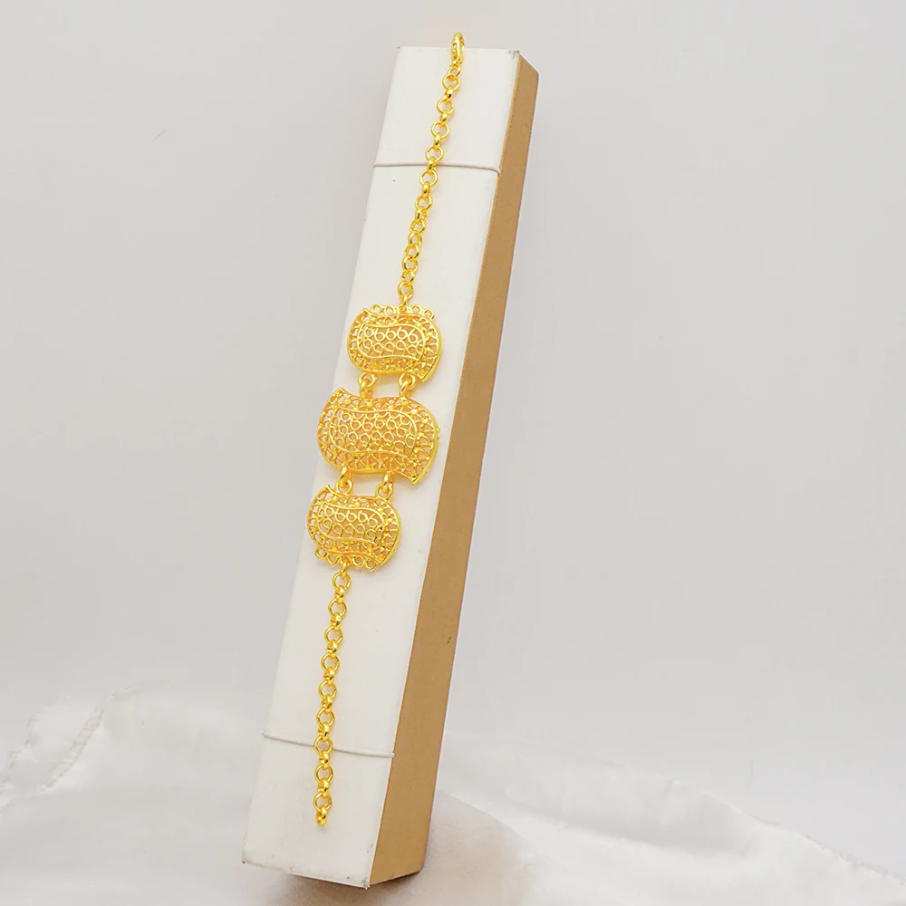 Indian Dubai Gold Color Jewelry Set For Women Bridal Long Necklace Set Nigerian Choker Necklace Bracelet Earring Ring Sets