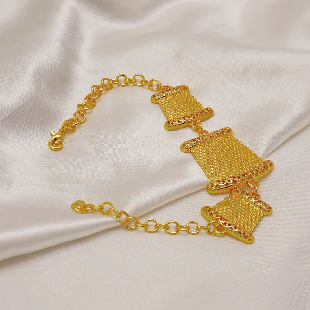 Indian Dubai Gold Color Jewelry Set For Women Bridal Long Necklace Set Nigerian Choker Necklace Bracelet Earring Ring Sets