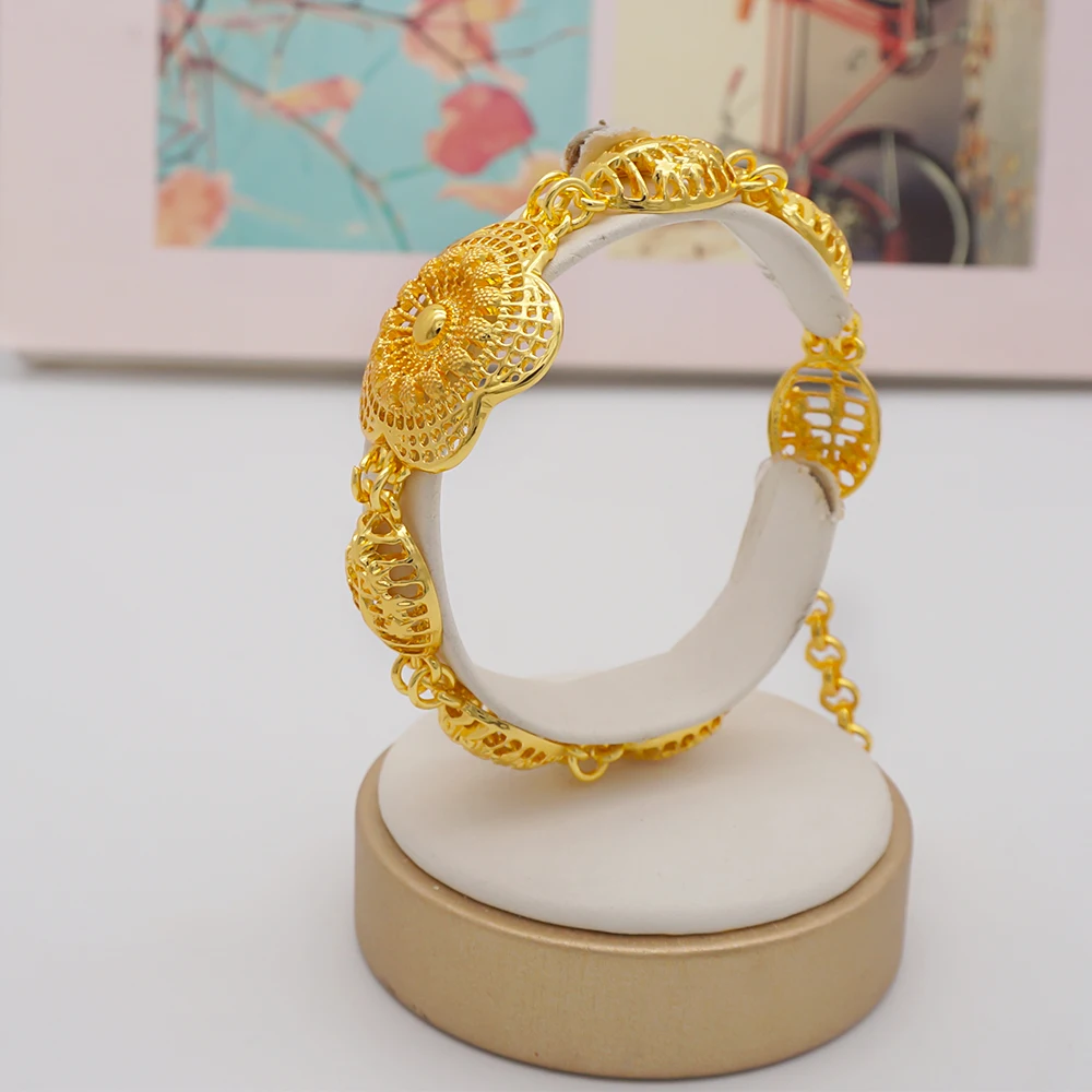 Indian Dubai Gold Color Jewelry Set For Women Bridal Long Necklace Set Nigerian Choker Necklace Bracelet Earring Ring Sets