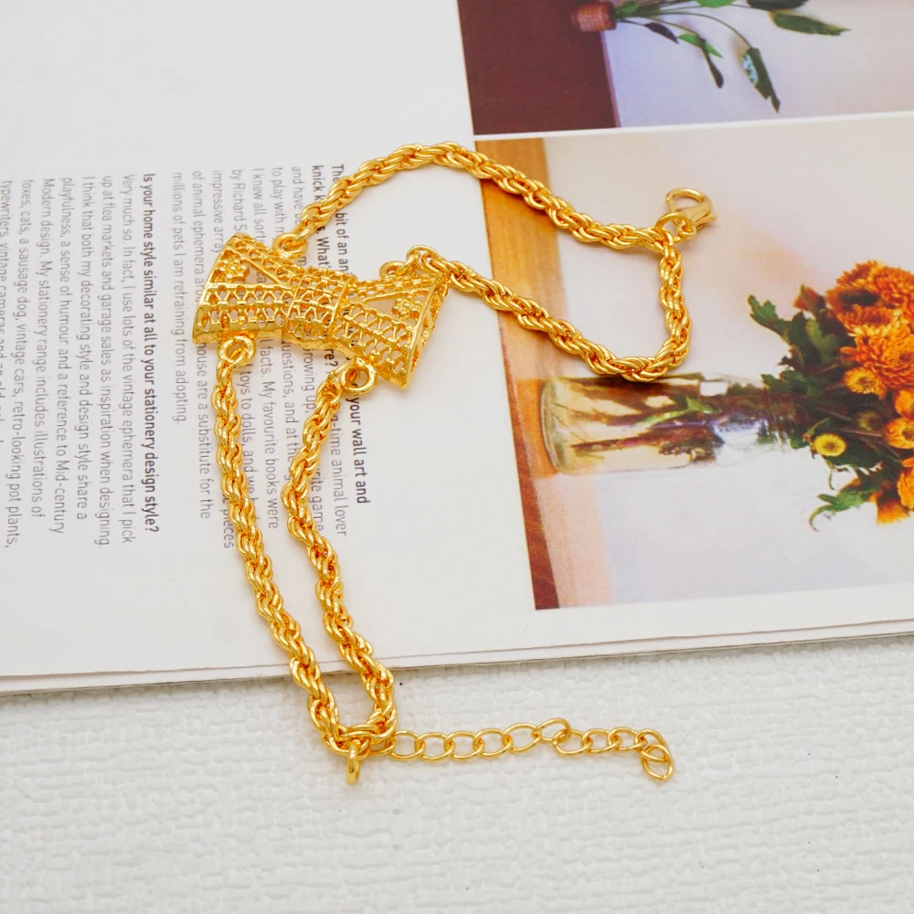 Indian Dubai Gold Color Jewelry Set For Women Bridal Long Necklace Set Nigerian Choker Necklace Bracelet Earring Ring Sets