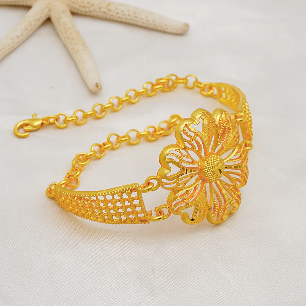 Indian Dubai Gold Color Jewelry Set For Women Bridal Long Necklace Set Nigerian Choker Necklace Bracelet Earring Ring Sets
