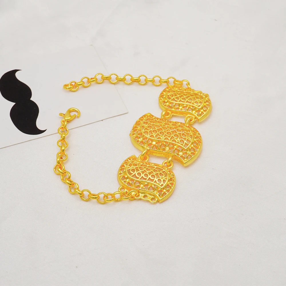 Indian Dubai Gold Color Jewelry Set For Women Bridal Long Necklace Set Nigerian Choker Necklace Bracelet Earring Ring Sets
