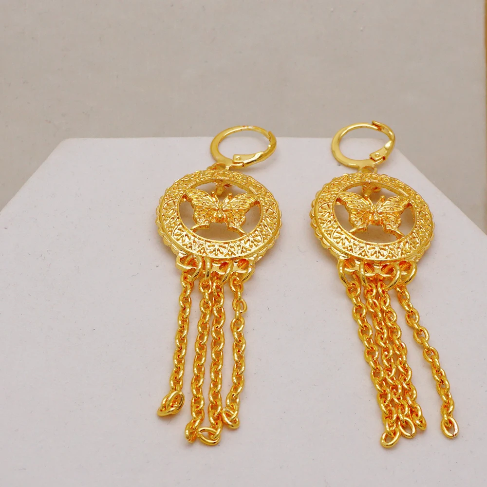 Indian Dubai Gold Color Jewelry Set For Women Bridal Long Necklace Set Nigerian Choker Necklace Bracelet Earring Ring Sets