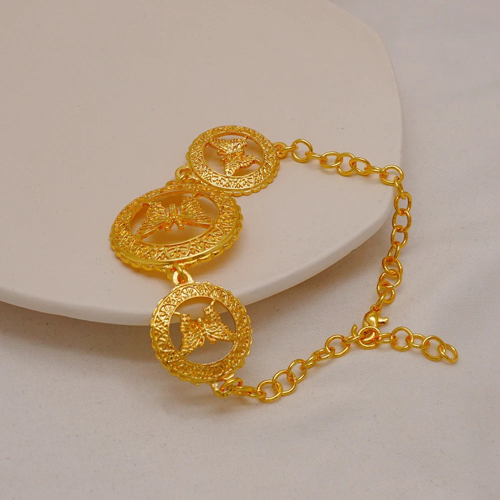 Indian Dubai Gold Color Jewelry Set For Women Bridal Long Necklace Set Nigerian Choker Necklace Bracelet Earring Ring Sets