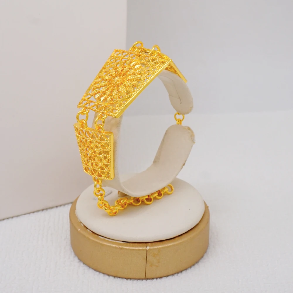 Indian Dubai Gold Color Jewelry Set For Women Bridal Long Necklace Set Nigerian Choker Necklace Bracelet Earring Ring Sets