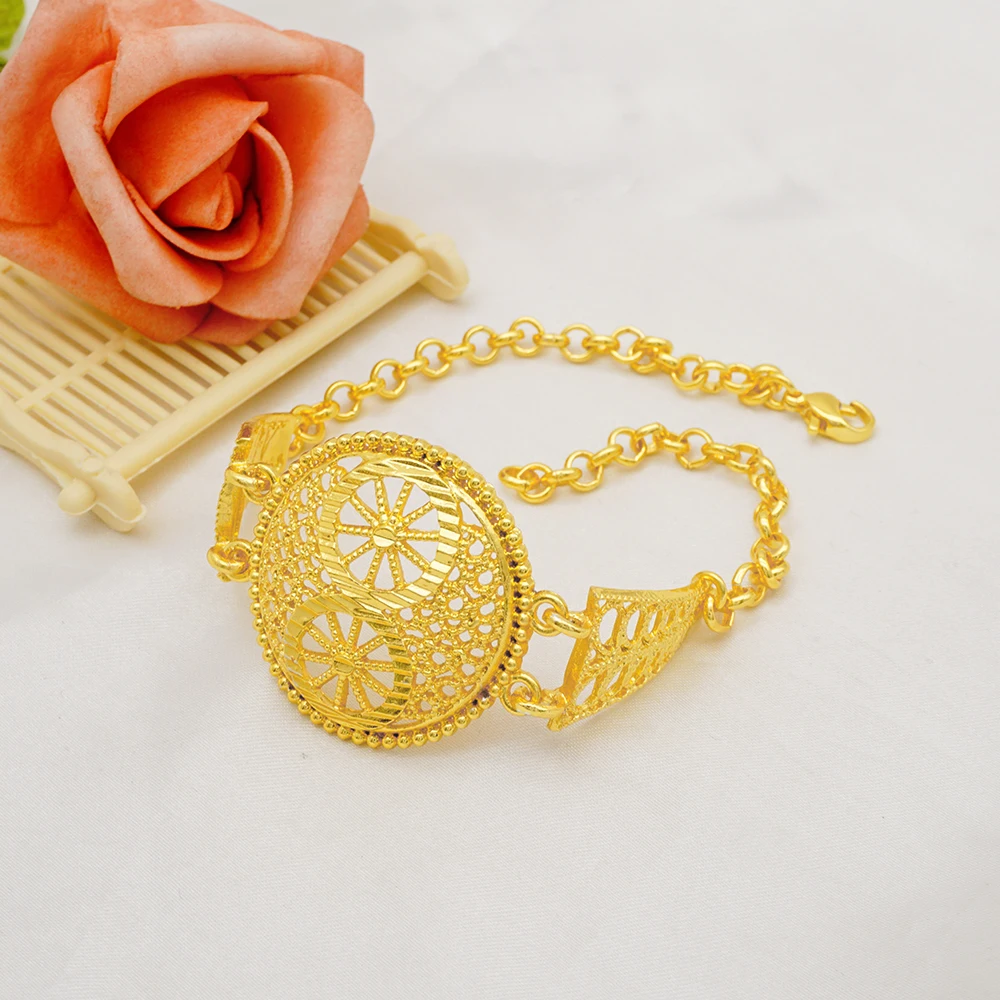 Indian Dubai Gold Color Jewelry Set For Women Bridal Long Necklace Set Nigerian Choker Necklace Bracelet Earring Ring Sets