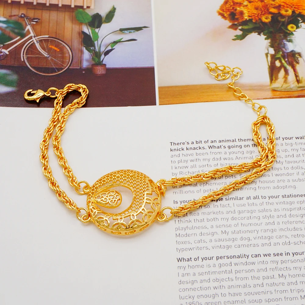Indian Dubai Gold Color Jewelry Set For Women Bridal Long Necklace Set Nigerian Choker Necklace Bracelet Earring Ring Sets