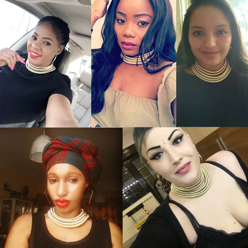 Liffly African Jewelry Set Fashion Choker Necklace Sets for Women Bohemia Bracelet Statement Jewelry Magnetism Button