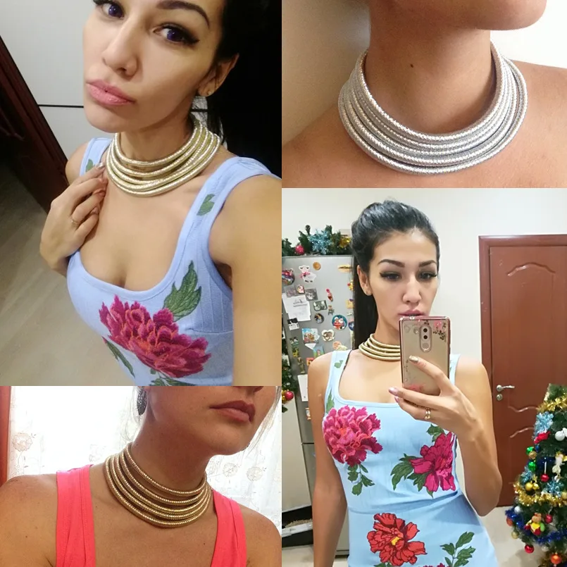 Liffly African Jewelry Set Fashion Choker Necklace Sets for Women Bohemia Bracelet Statement Jewelry Magnetism Button