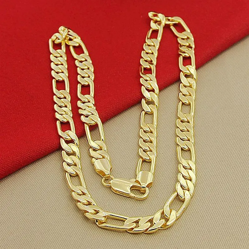 High Quality Men's 8mm 24 inch 60cm Gold Necklace Electroplated Yellow Gold Colored Figaro Chain Necklace Men's Luxury Jewelry