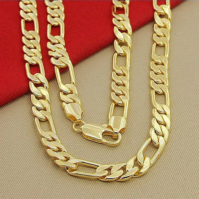 High Quality Men's 8mm 24 inch 60cm Gold Necklace Electroplated Yellow Gold Colored Figaro Chain Necklace Men's Luxury Jewelry